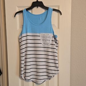 Blue and White Striped Women's Tank Top